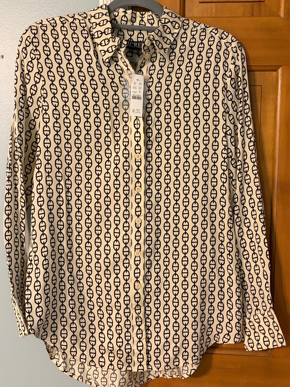 J. Crew Cream Button-Down Shirt with Black Chainlink Print